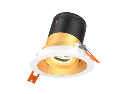 Dals Lighting RC03-CC-20-GMBGD-TWH 3 Inch Modular Downlight, 5CCT, 20 degree Beam Angle, Gimbal Black Reflector Gold Finish, White Trim