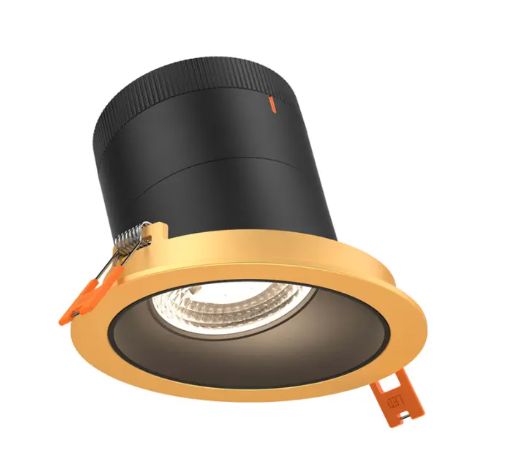 Dals Lighting RC03-CC-20-SLBK-TGD Versa 3" LED Sloped Recessed Downlight - 8 | 10 | 12W - CCT Selectable - 1,000 Lumens - 20° Beam Angle - 120-347V - Black Reflector / Gold Trim