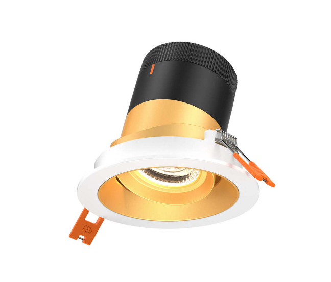 Dals Lighting RC03-CC-35-GMBGD-TWH 3 Inch Modular Downlight, 5CCT, 35 degree Beam Angle, Gimbal Black Reflector Gold Finish, White Trim