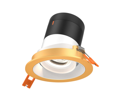 Dals Lighting RC03-CC-35-GMBWH-TGD 3 Inch Modular Downlight, 5CCT, 35 degree Beam Angle, Gimbal Black Reflector White Finish, Gold Trim