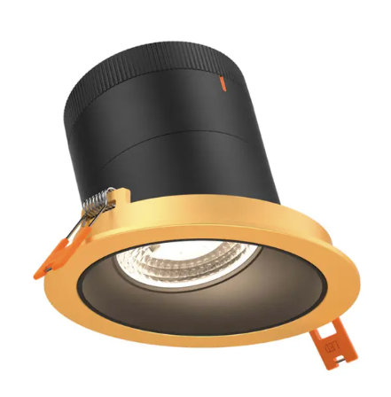 Dals Lighting RC03-CC-35-SLBK-TGD Versa 3" LED Sloped Recessed Downlight, Selectable Wattage 8W,10W,12W, Multi-Color Temperature, 1,000 Lumens, 35° Beam Angle, Voltage 120-347V, Black Reflector / Gold Trim