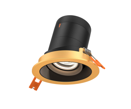 Dals Lighting RC03-CC-60-GMBBK-TGD 3 Inch Modular Downlight, 5CCT, 60 degree Beam Angle, Gimbal Black Reflector Black Finish, Gold Trim