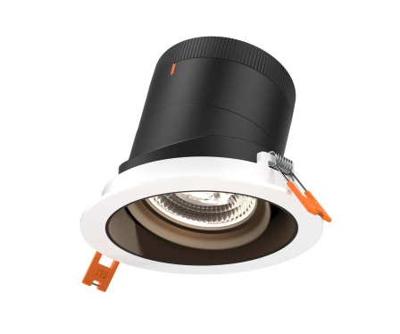 Dals Lighting RC04-CC-20-GMBBK-TWH 4 Inch Modular Downlight, 5CCT, 20 degree Beam Angle, Black Gimbal Reflector, Black Finish, White Trim
