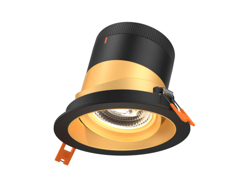 Dals Lighting RC04-CC-20-GMBGD-TBK 4 Inch Modular Downlight, 5CCT, 20 degree Beam Angle, Black Gimbal Reflector, Gold Finish, Black Trim