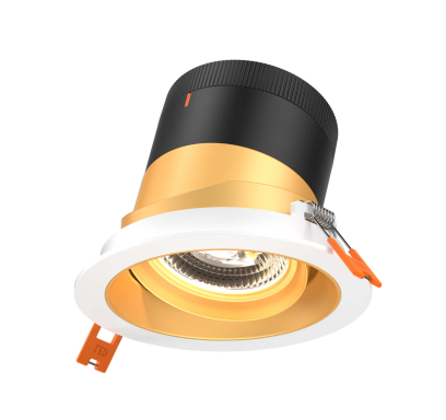 Dals Lighting RC04-CC-20-GMBGD-TWH 4 Inch Modular Downlight, 5CCT, 20 degree Beam Angle, Black Gimbal Reflector, Gold Finish, White Trim