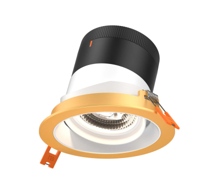 Dals Lighting RC04-CC-20-GMBWH-TGD 4 Inch Modular Downlight, 5CCT, 20 degree Beam Angle, Black Gimbal Reflector, White Finish, Gold Trim