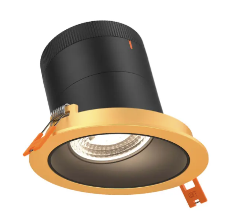 Dals Lighting RC04-CC-20-SLBK-TGD 4" LED Sloped Recessed Downlight, Selectable Wattage 16W, 20W, 24W, Multi-Color Temperature, 2,200 Lumens, 20° Beam Angle, Voltage 120-347V, Black Reflector / Gold Trim