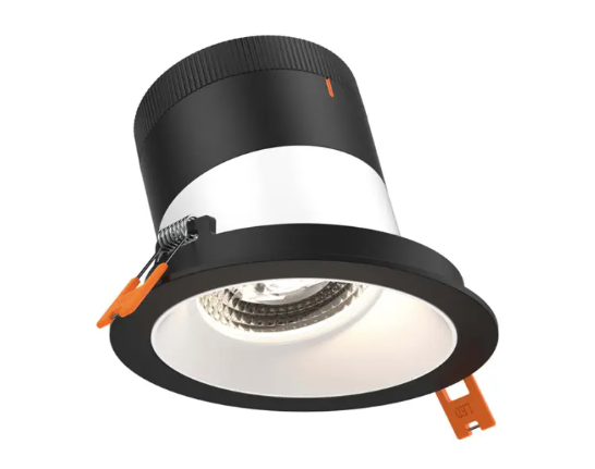 Dals Lighting RC04-CC-20-SLWH-TBK 4" LED Sloped Recessed Downlight, Selectable Wattage 16W, 20W, 24W, Multi-Color Temperature, 2,200 Lumens, 20° Beam Angle, Voltage 120-347V, White Reflector / Black Trim