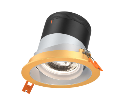 Dals Lighting RC04-CC-35-GMBAZ-TGD 4 Inch Modular Downlight, 5CCT, 35 degree Beam Angle, Black Gimbal Reflector, Alzak Finish, Gold Trim