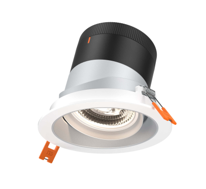 Dals Lighting RC04-CC-35-GMBAZ-TWH 4 Inch Modular Downlight, 5CCT, 35 degree Beam Angle, Black Gimbal Reflector, Alzak Finish, White Trim