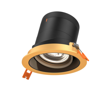 Dals Lighting RC04-CC-35-GMBBK-TGD 4 Inch Modular Downlight, 5CCT, 35 degree Beam Angle, Black Gimbal Reflector, Black Finish, Gold Trim