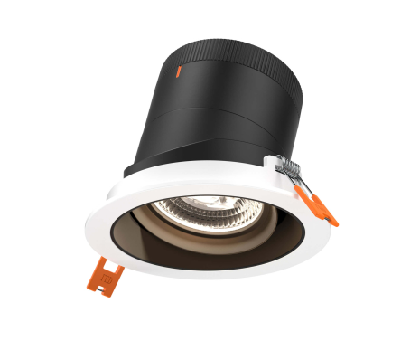 Dals Lighting RC04-CC-35-GMBBK-TWH 4 Inch Modular Downlight, 5CCT, 35 degree Beam Angle, Black Gimbal Reflector, Black Finish, White Trim