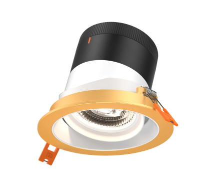 Dals Lighting RC04-CC-35-GMBWH-TGD 4 Inch Modular Downlight, 5CCT, 35 degree Beam Angle, Black Gimbal Reflector, White Finish, Gold Trim