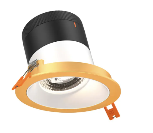 Dals Lighting RC04-CC-35-SLWH-TGD 4" LED Sloped Recessed Downlight, Selectable Wattage 16W, 20W, 24W, Multi-Color Temperature, 2,200 Lumens, 35° Beam Angle, Voltage 120-347V, White Reflector / Gold Trim