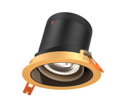 Dals Lighting RC04-CC-60-GMBBK-TGD 4 Inch Modular Downlight, 5CCT, 60 degree Beam Angle, Black Gimbal Reflector, Black Finish, Gold Trim