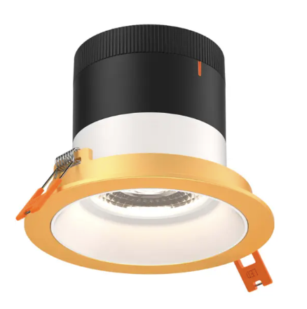 Dals Lighting RC04-CC-60-RGWH-TGD 4" LED Sloped Recessed Downlight, Selectable Wattage 16W, 20W, 24W, Multi-Color Temperature, 2,200 Lumens, 60° Beam Angle, Voltage 120-347V, White Reflector / Gold Trim