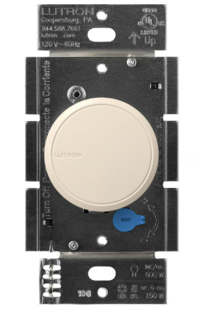 Lutron RCL-153PNLH-LA Lutron Dalia LED+ Rotary Dimmer Switch, w/ Soft Glow Locator Light, No 150W LED, 1-Pole/3-Way, Light Almond
