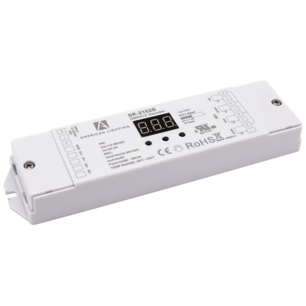 American Lighting REC-DMX-5A-4Z DMX Decoder 4-Channel – RGBW Controller, 12-36V DC, 180W Max, cURus Recognized, White
