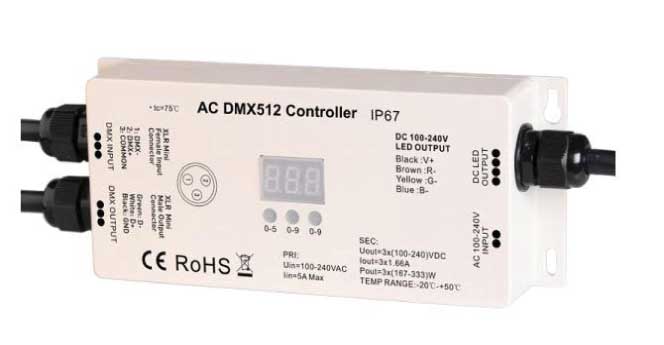 Core Lighting RGB-DMX-4C-WP 3-Channel RGB DMX Controller, 5A×4CH 480W 24V Decoder Wet Location