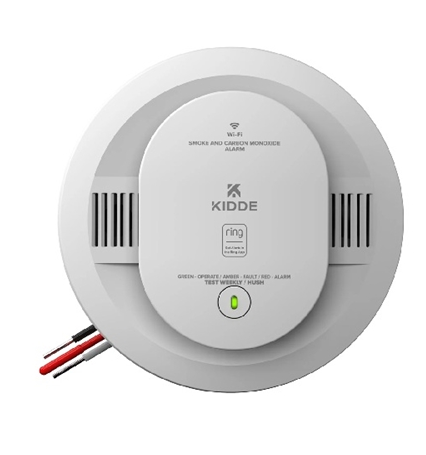 Kidde RGCUAR-RW Ring Smart Smoke + CO Alarm, Hardwired with 2 AA Backup Battery