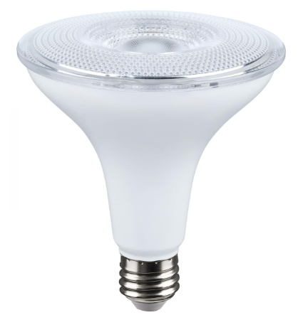 SATCO NUVO 14 Watt Dusk to Dawn LED; PAR38; 5000K; Medium Base; White Finish; 120 Volt Light Bulb