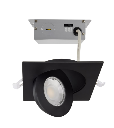 SATCO S11843 9 Watt; CCT Selectable; LED Direct Wire Downlight; Gimbaled; 4 Inch Square; Remote Driver; Black