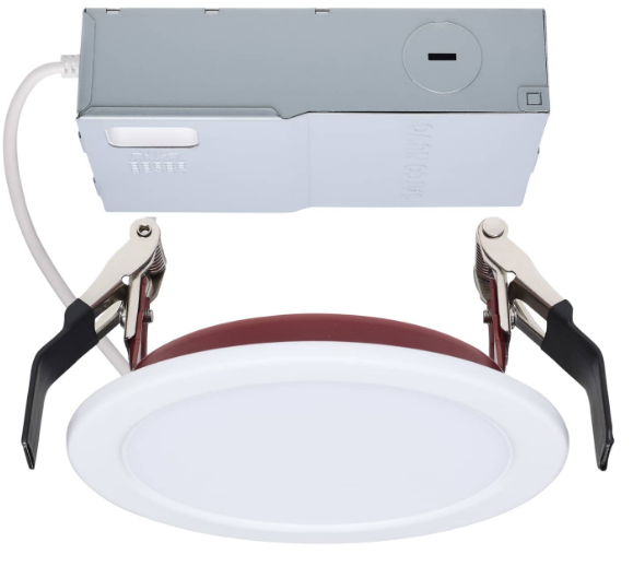 SATCO S11864R1 10 Watt LED Fire Rated 4-Inch Slim Fit Flat Face Downlight, Direct Wire, Round, White Finish, CCT Selectable, Dimmable, 120V