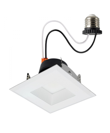 SATCO S11884 Field Selectable LED Downlight Retrofit; Deep Baffle; 5.8/7/9.5 Watts; 27K/30K/35K/40K/50K CCT; 4 Inch; Square Shape; White Finish; 120 Volts