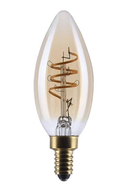 SATCO S14219 5.5 Watt C11 LED Light Bulb 2000K CCT Candelabra Base Clear Glass Amber coil Filament Dimmable 120 Volt