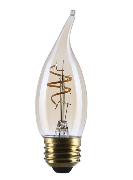 SATCO S14224 3.5 Watt CA11 LED Bulb 2000K CCT Medium Base Clear Glass Amber Coil Filament Dimmable 120 Volt