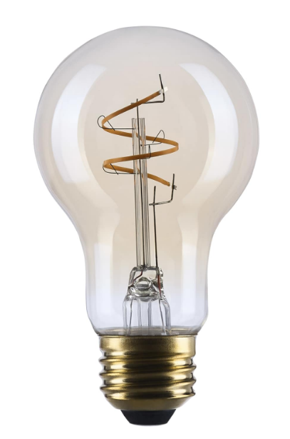 wATCO S14226 3.5 Watt A19 LED Bulb 2000K CCT Medium Base Clear Glass Amber Coil Filament Dimmable 120 Volt