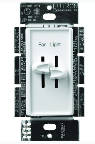 Lutron S2-LFSQH-WH Skylark Dual Dimmer Switch and 3-Speed Fan Control, 300W Incand./Halogen and 1.5A Fan, No Neutral Required, White Finish
