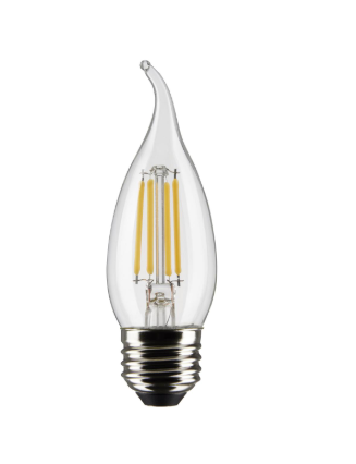 SATCO S21314 4 Watt CA10 LED; Clear; Medium base; 90 CRI; 4000K; 120 Volt Light Bulb