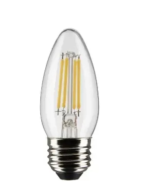 SATCO S21835 LED B11 Bulb, Dimmable, E26, Wattage 4W, Lumens 350 lm, Voltage 120V, Color Temperature 3000K, Clear, 2PK