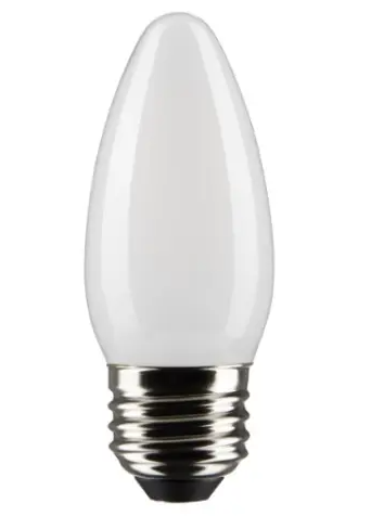 SATCO S21838 LED B11 Bulb, Dimmable, E26, Wattage 5.5W, Lumens 500 lm, Voltage 120V, Color Temperature 2700K, Frosted, 2PK