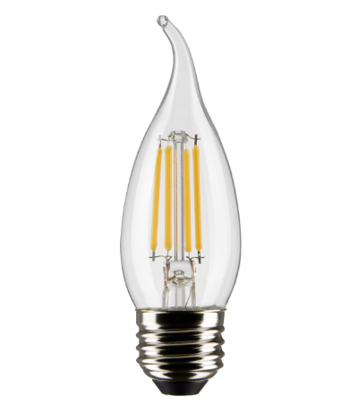 SATCO S21885 4 Watt CA10 LED; Clear; Medium Base; 5000K; 120 Volt; 2-Pack Light Bulb
