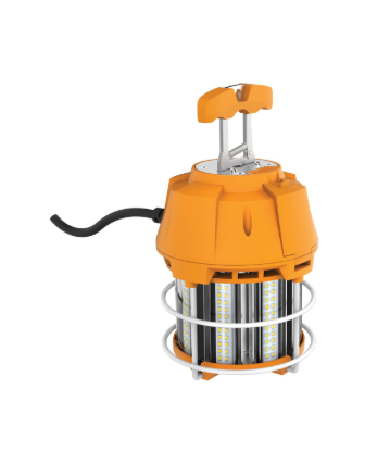 SATCO S38939 60 Watt LED Hi-Lumen temporary Hi-Bay Caged lamp; 5000K; Integrated Cord / Plug & Hook; 120 Volt Light Bulb