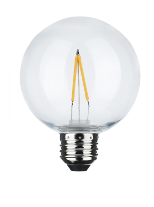 SATCO S8052 Replacement LED String Light Lamp; 2 Watts; G25; 2200K; Clear; 120 Volt; Medium Base; 2-Pack