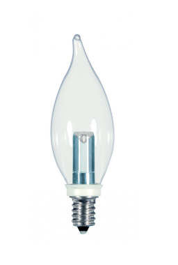 SATCO S9153 1 Watt LED; CA8; Clear; 2700K; Candelabra base; 120 Volt; Carded Light Bulb