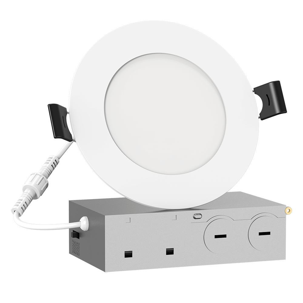 Lotus LED Lights SC-DL09-D04H-A1-61RE-WH Lotolite 4" Slim Round LED Panel - 9W 5CCT (2700K-5000K), TRIAC Dimming 10-100%, White Trim, cETLus/Energy Star/JA8 Certified for Wet/Insulated Ceilings 32 Pack