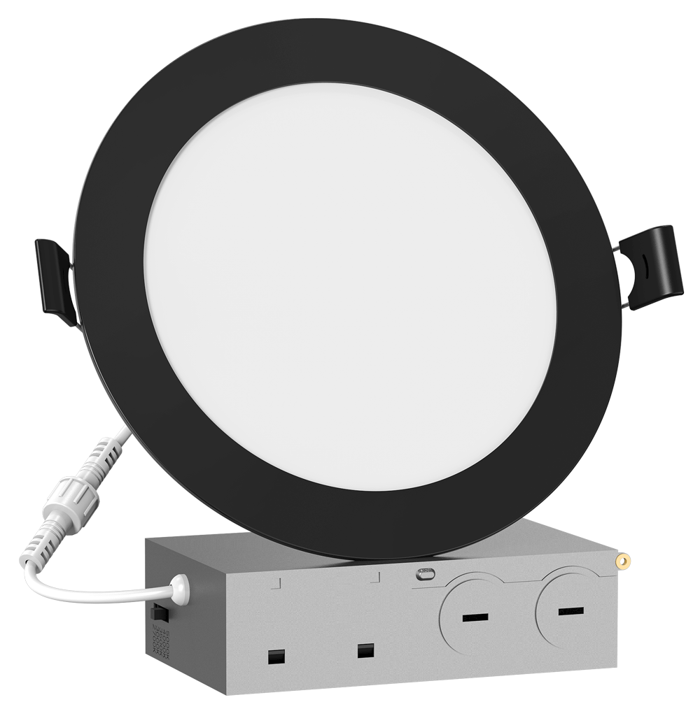 Lotus LED Lights SC-DL12-D06H-A1-61RE-BK 6″ Lotolite Slim Round Panel LED – 12W, 1330-1460 Lumens, 5CCT (2700K-5000K), 110° Beam, Triac Dimming (10-100%), CRI 90+, Wet Rated, Black
