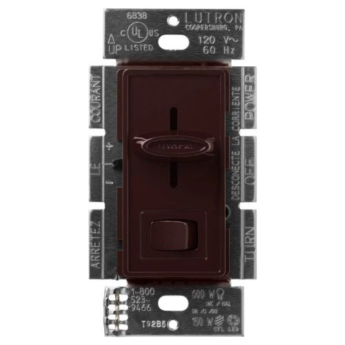 Lutron SCL-153P-BR Skylark LED + Dimmer W/On Off Switch for Dimmable LED & Incandescent Bulbs, 150-Watt/Single-Pole or 3-Way, Brown Finish