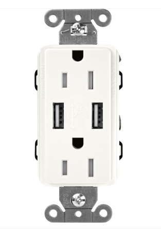 Lutron SCR-15-UBTR-BW Claro 15A Tamper Resistant Receptacle - Dual Usb - Brilliant White Finish