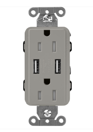 Lutron SCR-15-UBTR-CS Claro 15A Tamper Resistant Receptacle - Dual Usb - Cobblestone Finish