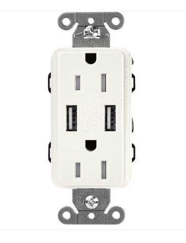 Lutron SCR-15-UBTR-GL Claro 15A Tamper Resistant Receptacle - Dual Usb - Glacier White Finish