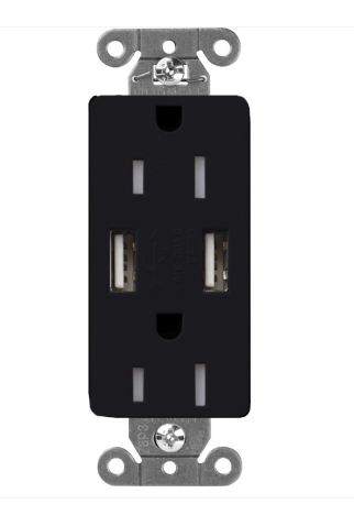Lutron SCR-15-UBTR-MN Claro 15A Tamper Resistant Receptacle - Dual Usb - Midnight Finish