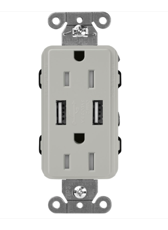 Lutron SCR-15-UBTR-PB Claro 15A Tamper Resistant Receptacle - Dual Usb - Pebble Finish