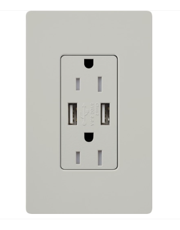 Lutron SCR-15-UBTR-PD Claro 15A Tamper Resistant Receptacle - Dual Usb - Palladium Finish