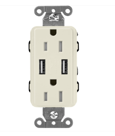 Lutron SCR-15-UBTR-PM Claro 15A Tamper Resistant Receptacle - Dual Usb - Pumice Finish
