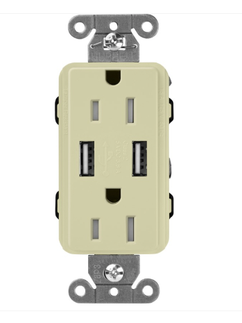 Lutron SCR-15-UBTR-SA Claro 15A Tamper Resistant Receptacle - Dual Usb - Sage Finish